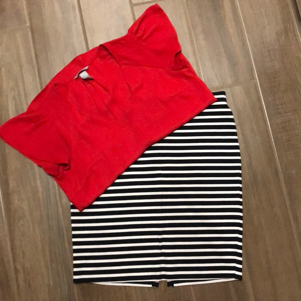 Black and white striped skirt